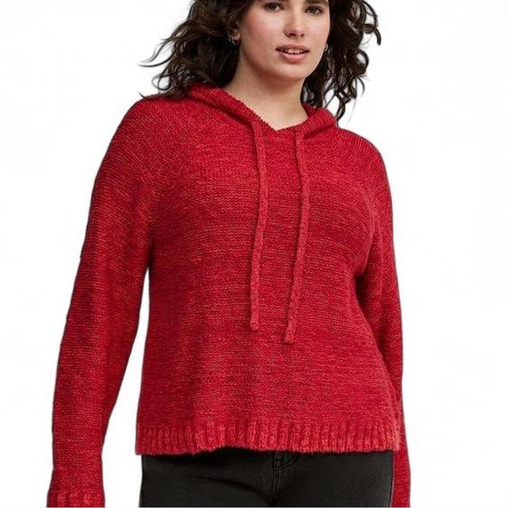 Torrid Sweater Sz 1XL Textured Boxy Hoodie Cozy Red Knitted 100% Cotton Pullover